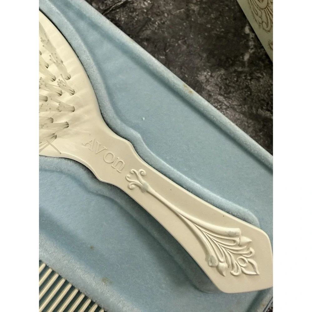 Avon Past and Present Hair BRUSH and COMB SET Celluloid Vintage w/ Original Box
